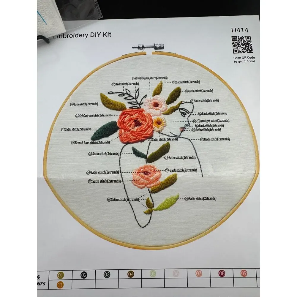 New Woman Outline with Floral Pattern Embroidery Kit - H414